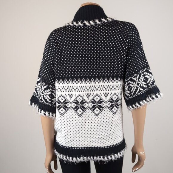 Anna Bella Fuzzy Open Cardigan Sweater Short Sleeve Shrug Fringe Winter Nordic - Picture 6 of 10